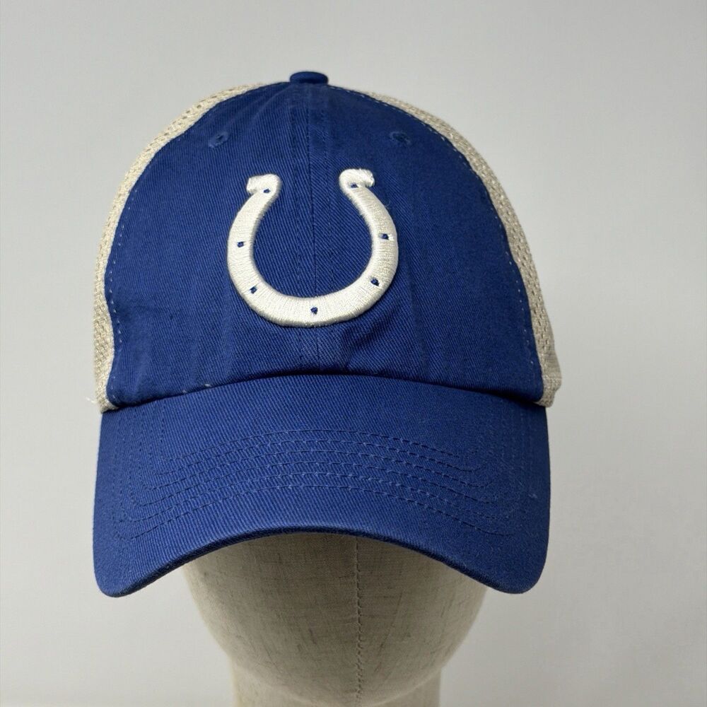 Indianapolis Colts NFL Team Apparel Mesh Adjustable Hat Cap Blue Cream OSFA